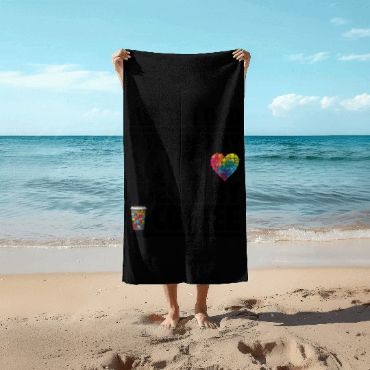 Austism Dad powered by love fueled by coffee Beach Towels