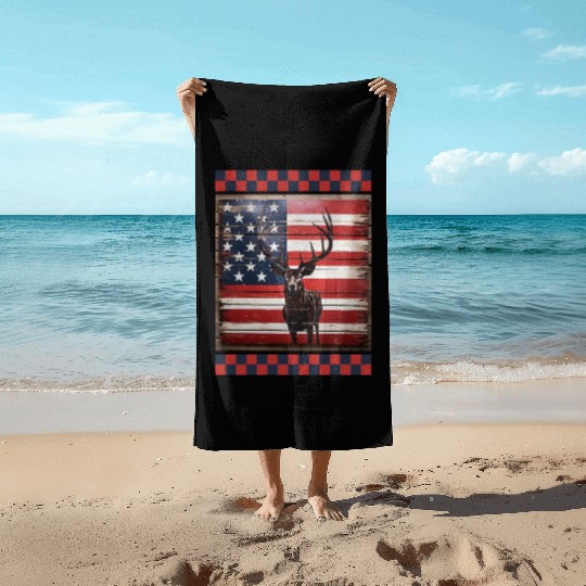 American Flag Deer Tracks Woodland Camo Hunting Beach Towels
