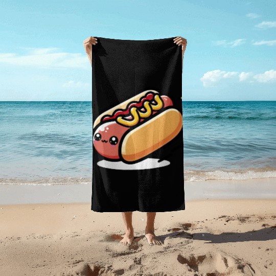 Cute Kawaii Hot dog Beach Towels