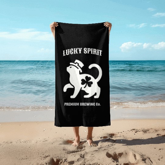 St Patricks Lucky cat Green Beach Towels