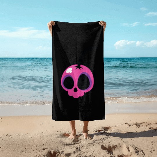 Pink Cherry Skull Beach Towels