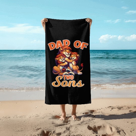 Dad of Two Sons Lion Family for a Dad, Father and Beach Towels