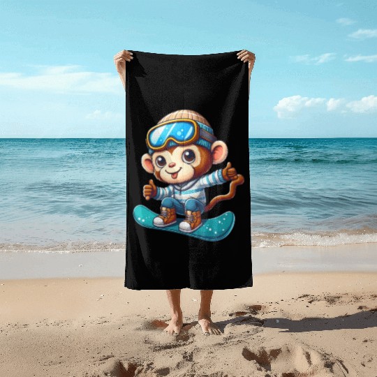 Monkey Chimpanzee Snowboarder Winter Sports Beach Towels