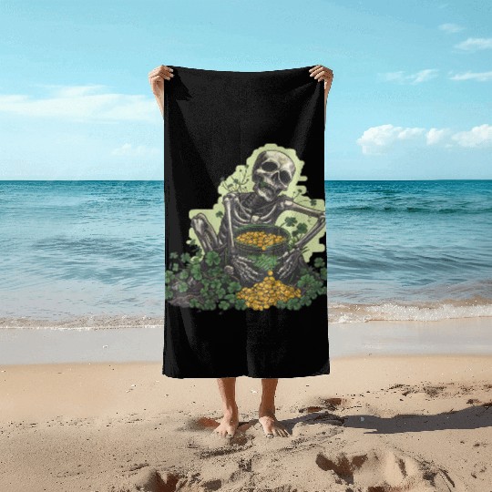 St Patricks Skeleton Pot of Gold Beach Towels
