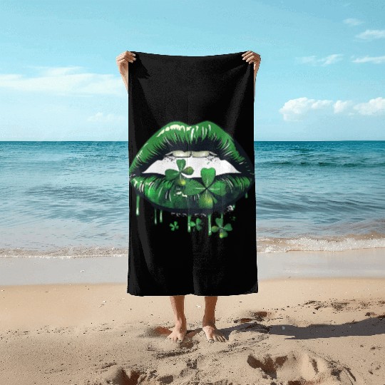 St Patrick Irish Green Lips Beach Towels