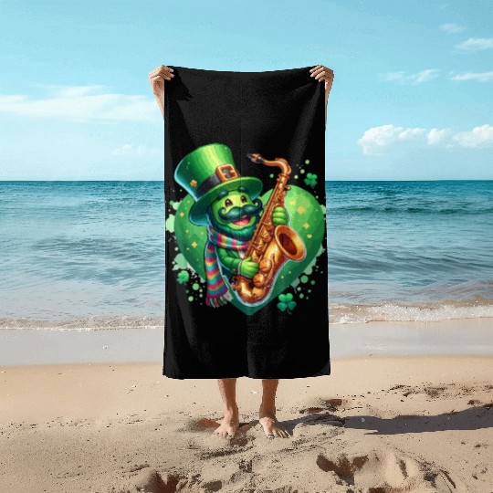 saint patricks day heart jazz music Beach Towels