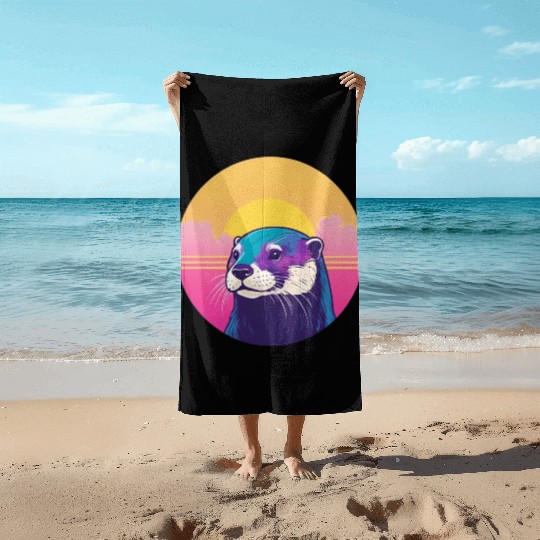 Synthwave Otter 1 Beach Towels