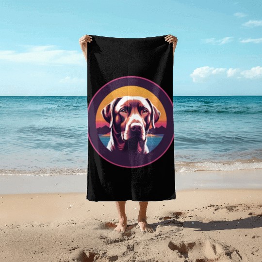 Synthwave Labrador Retriever Beach Towels