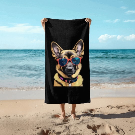 Cute German Shepherd Pop Art Beach Towels