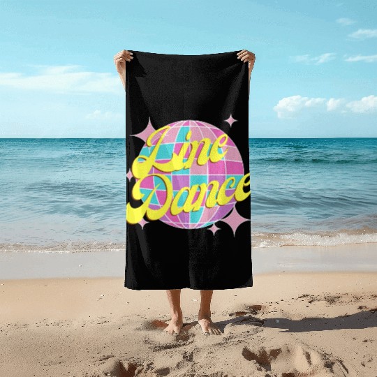Line dance disco ball in fun neon party colors Beach Towels