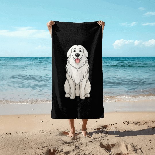 Serene Great Pyrenees Mom - Funny Art Print Beach Towels
