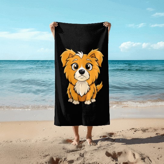 Curious Tibetan Spaniel Digital Art Beach Towels