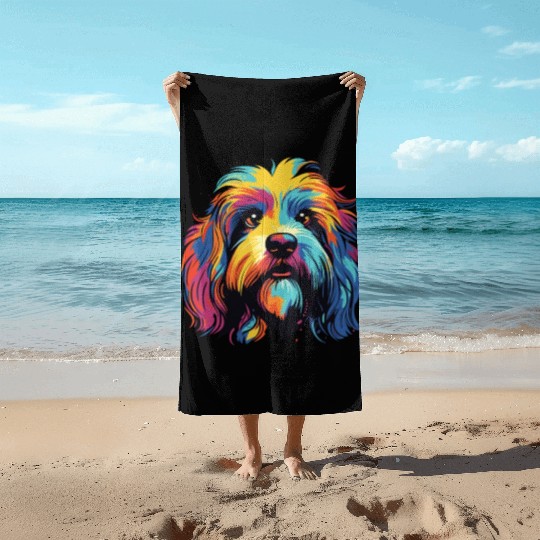 Watercolor Colorful Tibetan Spaniel Beach Towels