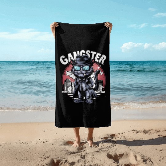 cat gangster Beach Towels