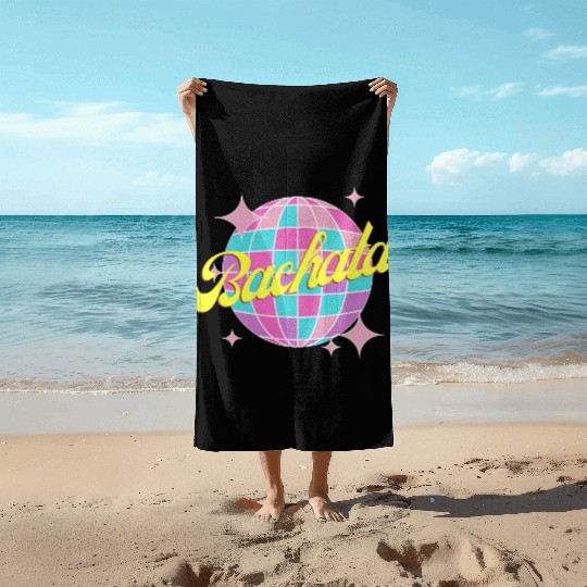 Bachata dance neon color disco ball Beach Towels