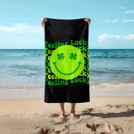 Irish Clover Feeling Lucky Smiling Face Beach Towels
