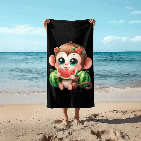 Monkey Eating Watermelon Beach Towels