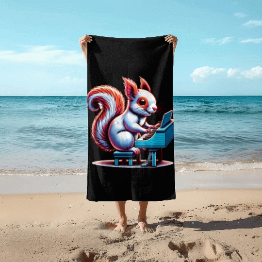 Squirrel Nuts Animal Lover Playing Piano Design Beach Towels