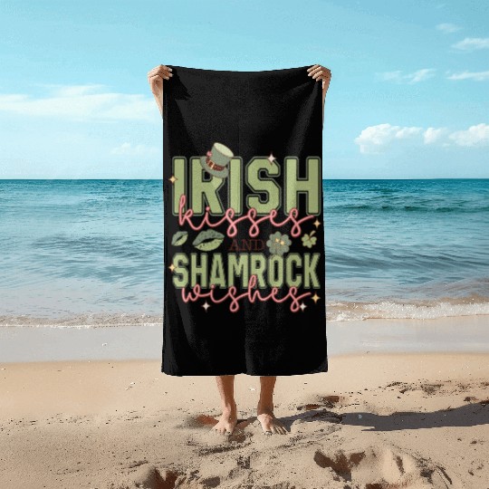 Irish Kisses and Shamrock Wishes Beach Towels