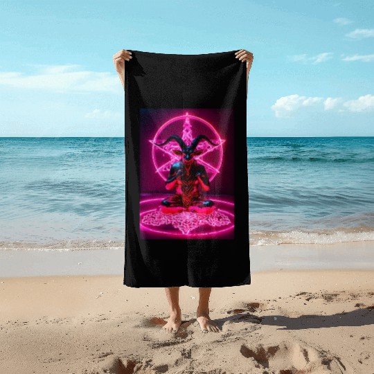 Baphomet made of diamonds and glitter neon light Beach Towels