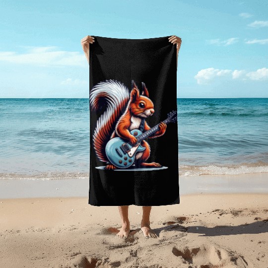 Electric Guitar Squirrel Musician Design Beach Towels