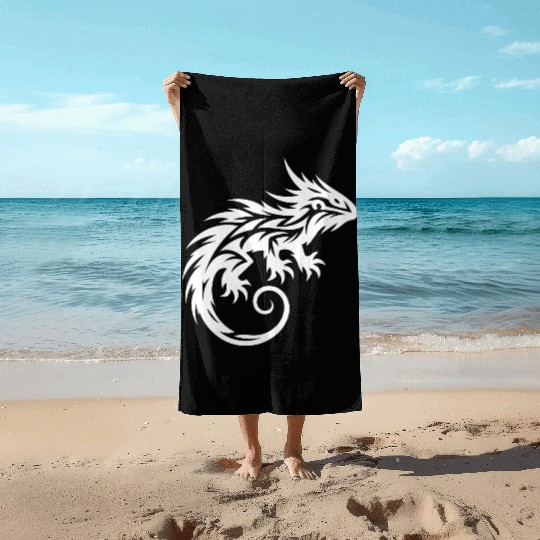 Shaggy Bearded Dragon Tribal Dragon Tattoo Beach Towels