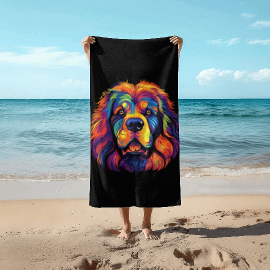 Watercolor Colorful Tibetan Mastiff Beach Towels