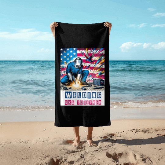Welding USA Togehter Eagle USA Flag Beach Towels