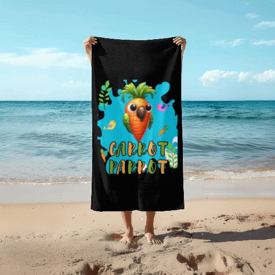 funny carrot parrot Beach Towels