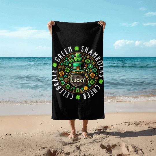 St. Patrick's Day Beach Towels, Lucky Pot Of Gold Leaf