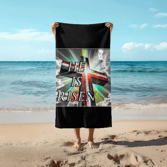 Cross, He is Risen - 1 Beach Towels