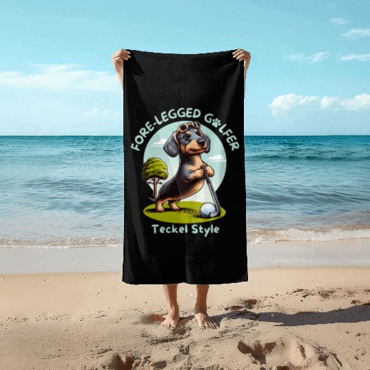 Cute Teckel Dog lovers and Golf players Beach Towels