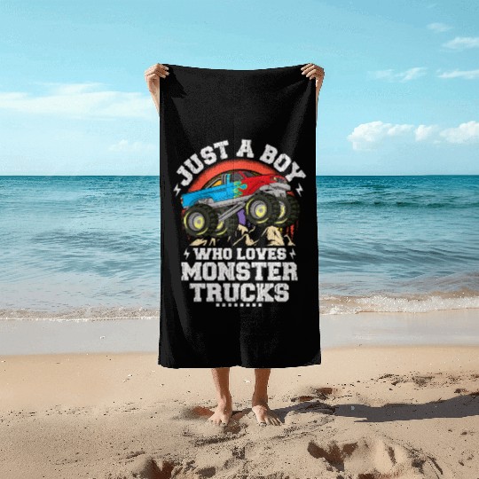 Just A Boy Who Loves Monster Trucks Toddler Kids Beach Towels