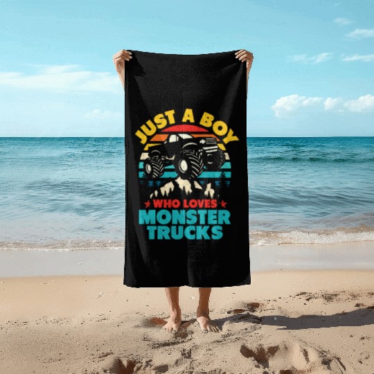 Just A Boy Who Loves Monster Trucks Toddler Kids Beach Towels