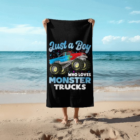 Just A Boy Who Loves Monster Trucks Toddler Kids Beach Towels