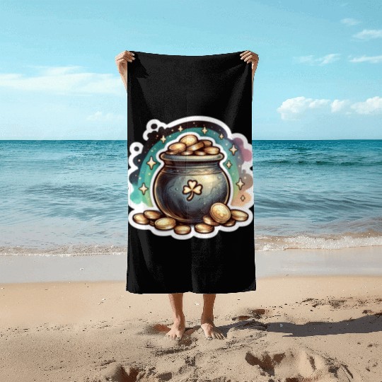 Saint Patrick's Day Sparkly Pot of Gold Beach Towels