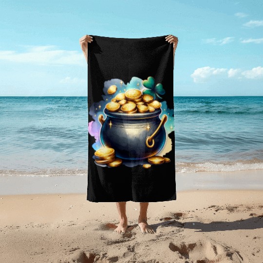 Saint Patrick's Day Gold Pot With Clover Beach Towels