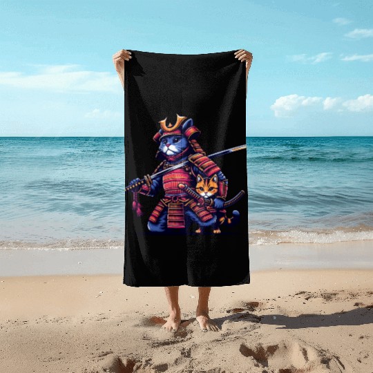 Light Samurai Cat Beach Towels