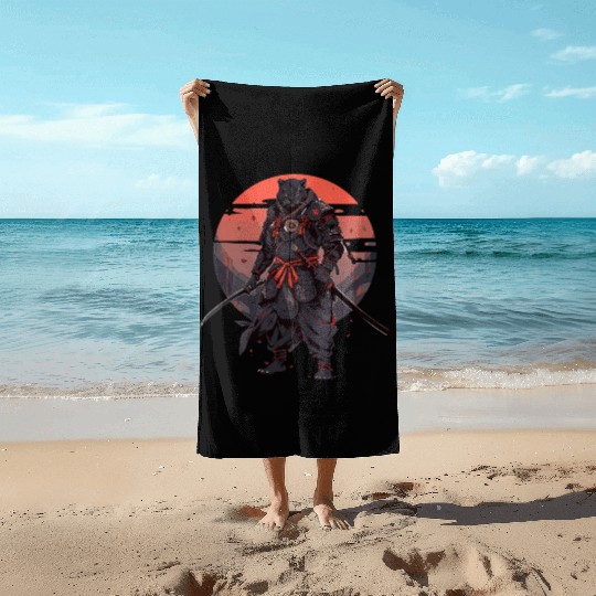 Samurai Katana Sword Japanese Panhter Beach Towels