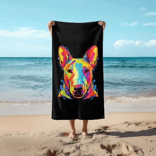 Watercolor Colorful Miniature Bull Terrier Beach Towels