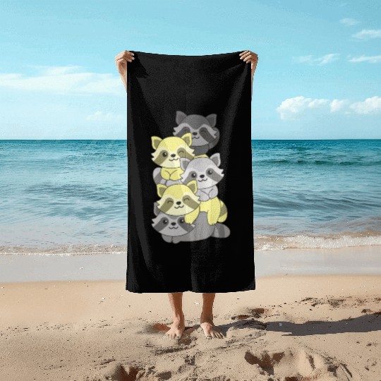 Perigender Flag Pride Lgbtq Cute Raccoon Stack Beach Towels