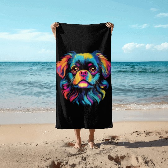 Watercolor Colorful Tibetan Spaniel Beach Towels