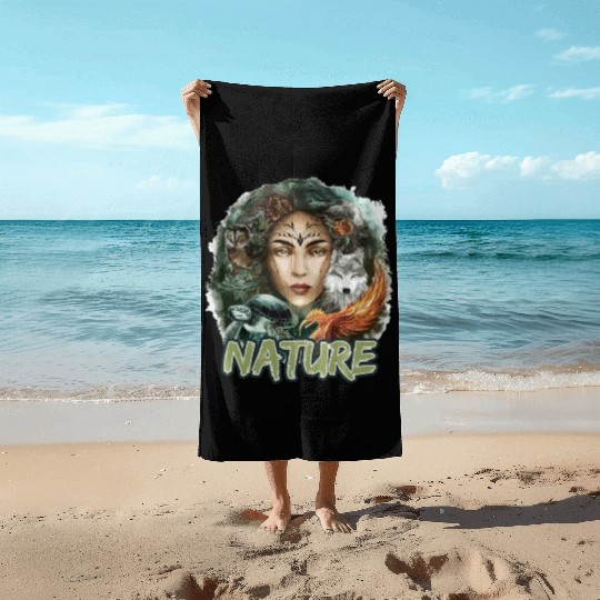 Nature-Inspired Wolf Owl Turtle Phoenix Woman Beach Towels