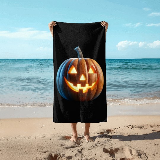 Jack o Lantern Pumpkin Beach Towels