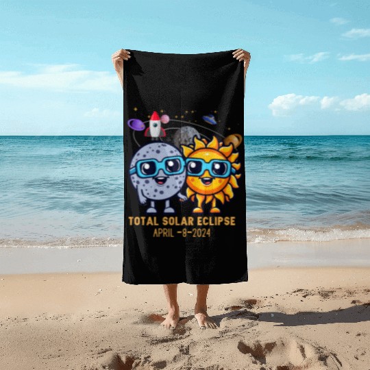 Total solar eclipse 4-8-2024: Sun and Moon love Beach Towels
