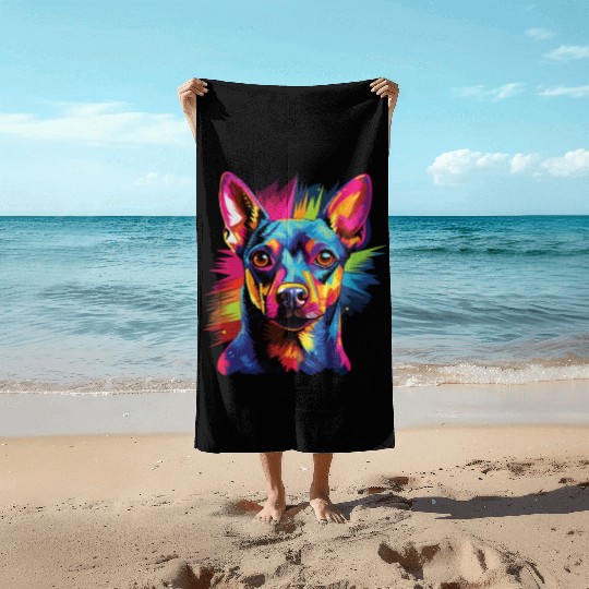 Watercolor Colorful Miniature Pinscher Beach Towels