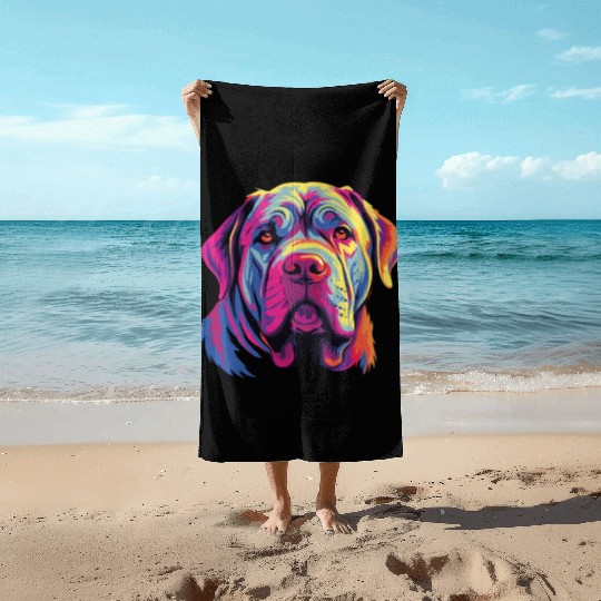 Watercolor Colorful Neapolitan Mastiff Beach Towels