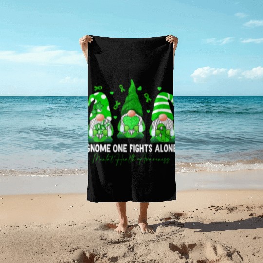 Gnome Fights Mental Health Matters Green Ribbon Beach Towels