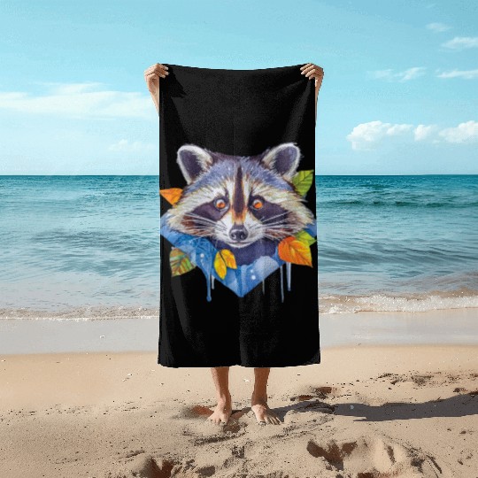 Autumn Raccoon: A Watercolor Wilderness Beach Towels