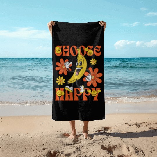 Choose Happy Retro Banana Mascot Beach Towels